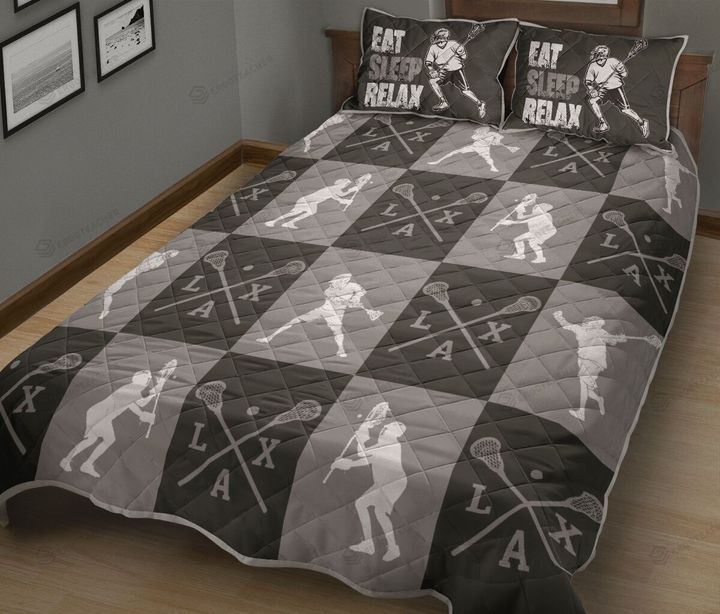 Lacrosse Player Men Gray Quilt Bed Set