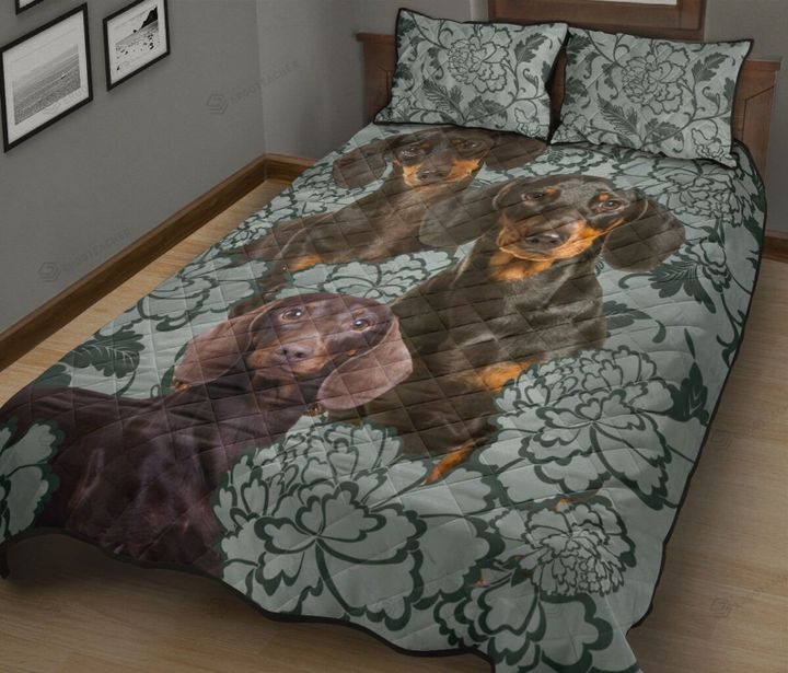 Dachshund Floral Quilt Bedding Set  Bed Sheets Spread  Duvet Cover Bedding Sets