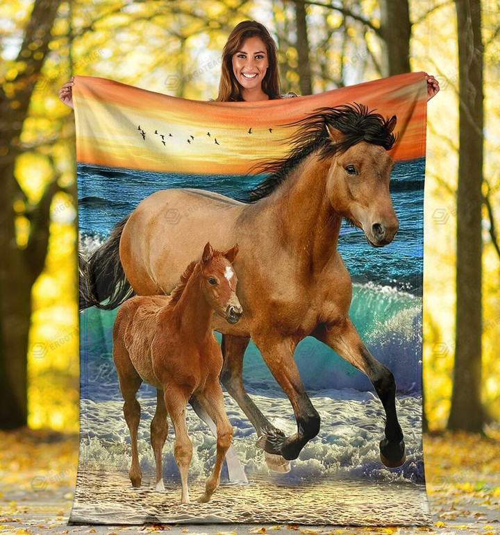 Horses Running Along The Beach Sherpa Fleece Blanket Great Customized Blanket Gifts For Birthday Christmas Thanksgiving