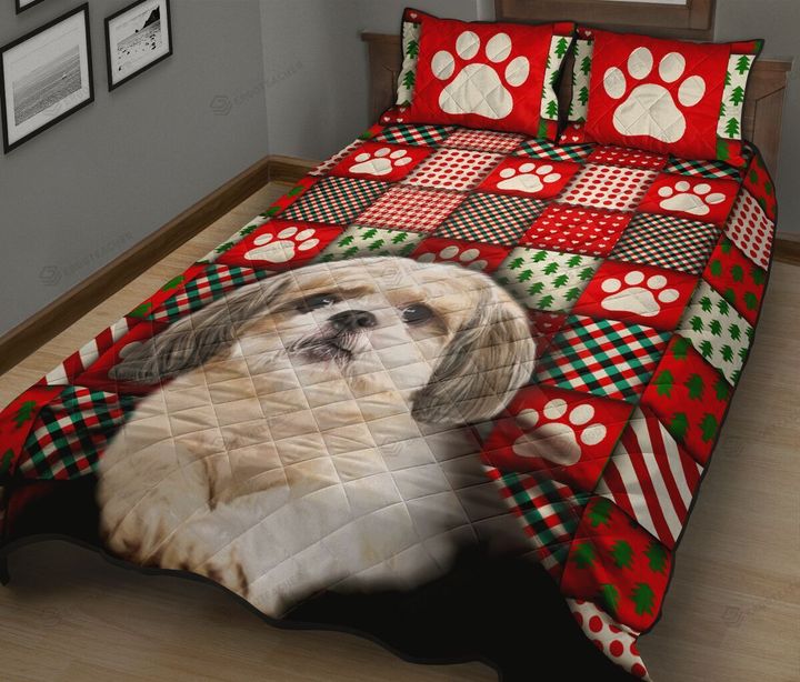 Shih Tzu Dog, Red Paw Quilt Bed Sheets Spread Duvet Cover Bedding Sets
