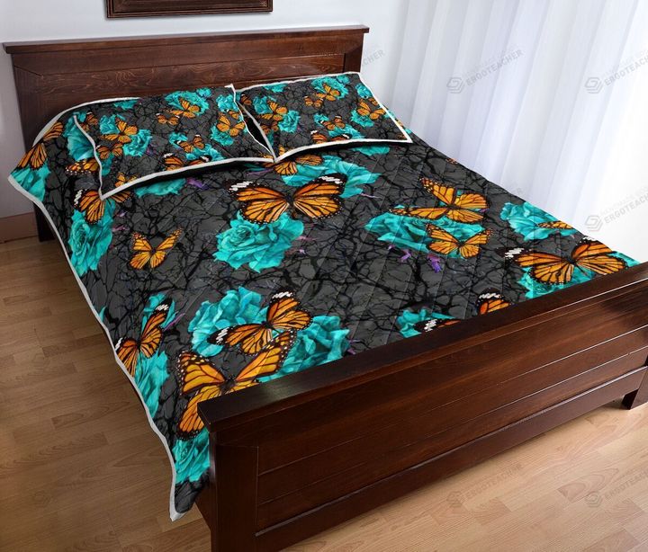 Butterfly Rose Flowers Quilt Bed Set