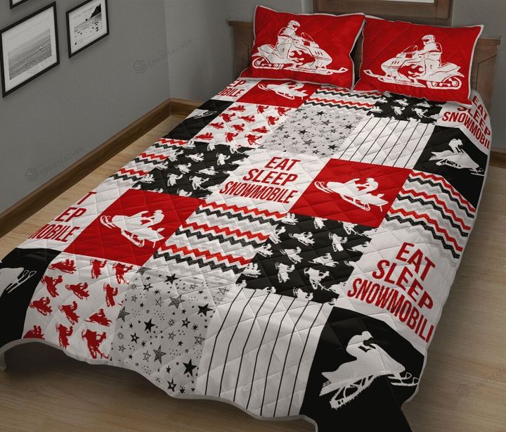 Eat Sleep Snowmobile Red Version Quilt Bed Set