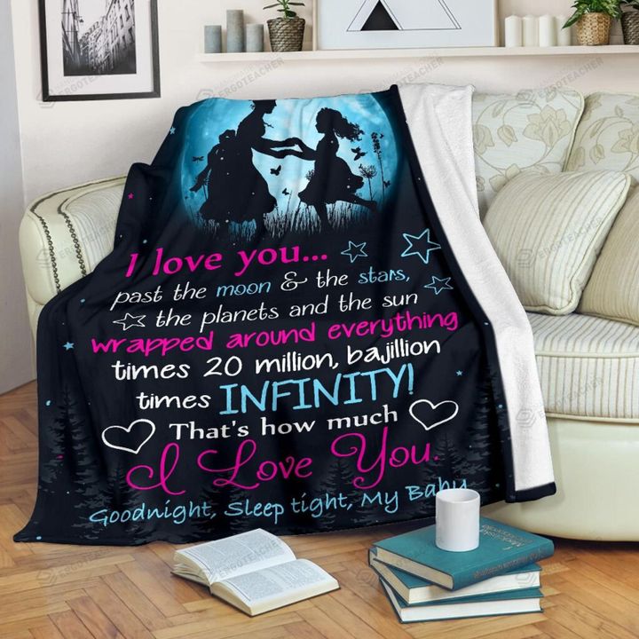 I Love You Past The Moon And The Stars Mother And Daughter Silhouette Under Blue Moonlight Sherpa Fleece Blanket Great Customized Blanket Gifts For Birthday Christmas Thanksgiving