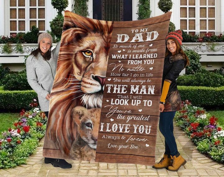 Personalized To My Dad So Much Of Me Is Made From Son Lions Half Face Wooden Planks Sherpa Fleece Blanket Great Customized Blanket Gifts For Birthday Christmas Thanksgiving
