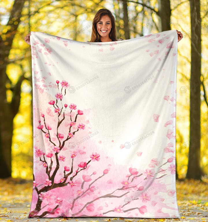 Japanese Sakura Cherry Blossom Sherpa Fleece Blanket Great Customized Blanket Gifts For Birthday Christmas Thanksgiving