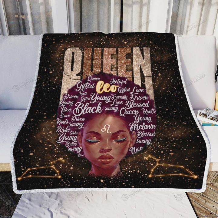 Black Queen Leo Black, Blessed, Young Sherpa Fleece Blanket Great Customized Blanket Gifts For Birthday Christmas Thanksgiving Anniversary