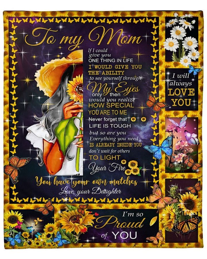 Personalized To My Mom, I'd Give From Daughter, Black Daughter Covered Face Sunflower Sherpa Fleece Blanket Great Customized Blanket Gifts For Birthday Christmas Thanksgiving