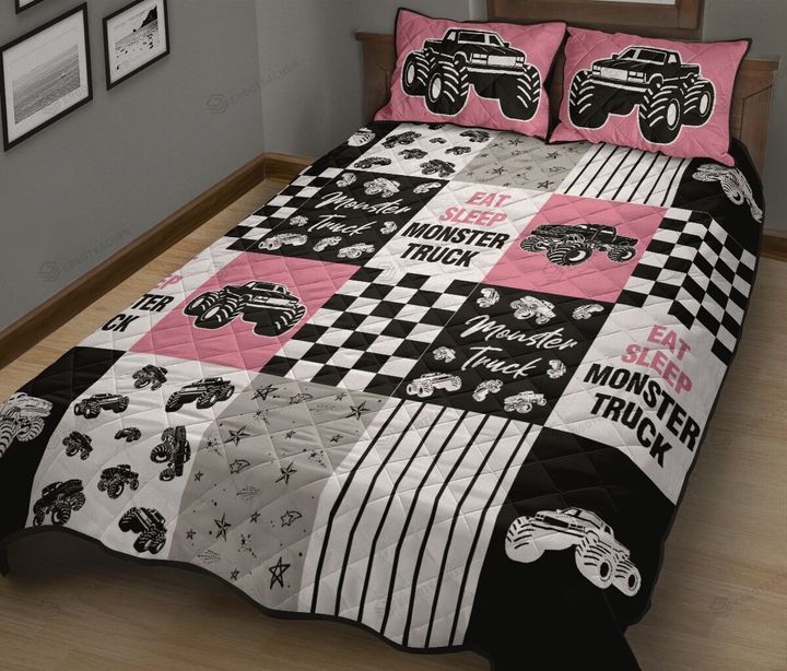 Monster Truck Pink Quilt Bed Set