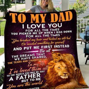 Personalized Lion From Daughter To My Dad To Me You Are The World Sherpa Fleece Blanket Great Customized Blanket Gifts For Birthday Christmas Father's Day