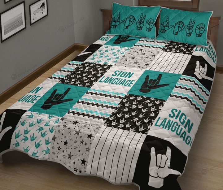 Sign Language Quilt Bed Sheets Spread Duvet Cover Bedding Sets