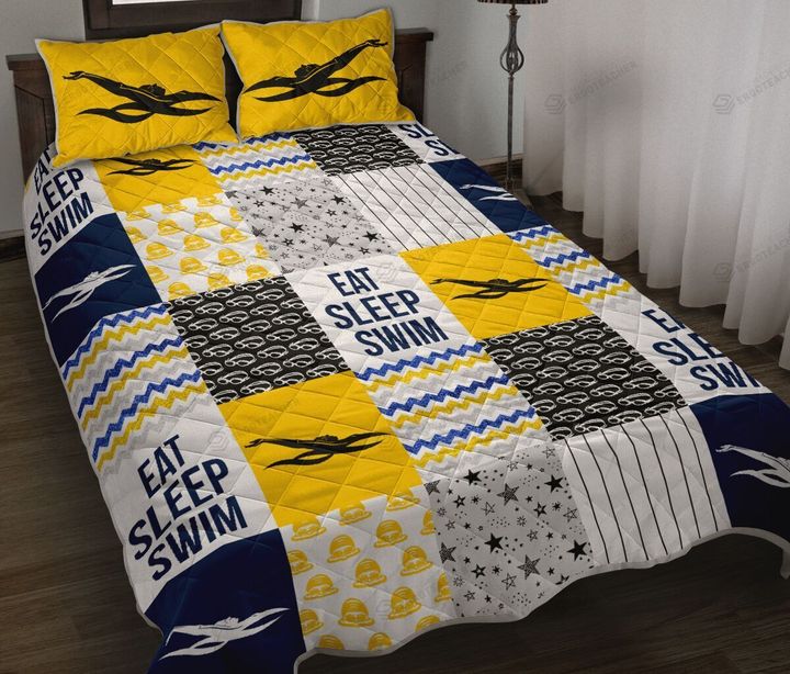 Eat Sleep Swimming Pattern Quilt Bed Set