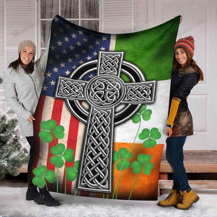 America And Ireland Flag Blanket, Cross Fleece/Sherpa Blanket Great Customized Gifts For Family Birthday Christmas Thanksgiving Anniversary