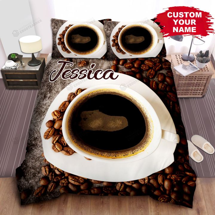 Personalized Black Coffee And Coffee Beans Picture Bed Sheets Spread  Duvet Cover Bedding Sets
