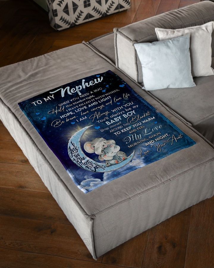 Personalized To My Nephew I Love You To The Moon And Back, Always My Baby Boy From Aunt, Elephants Sherpa Fleece Blanket Great Customized Blanket Gifts For Birthday Christmas Thanksgiving