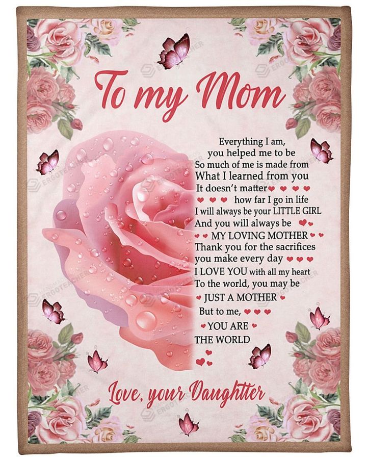 Personalized Rose To My Mom From Daughter Fleece Sherpa Blanket I Love You With All My Heart Great Customized Blanket Gifts For Birthday Christmas Thanksgiving