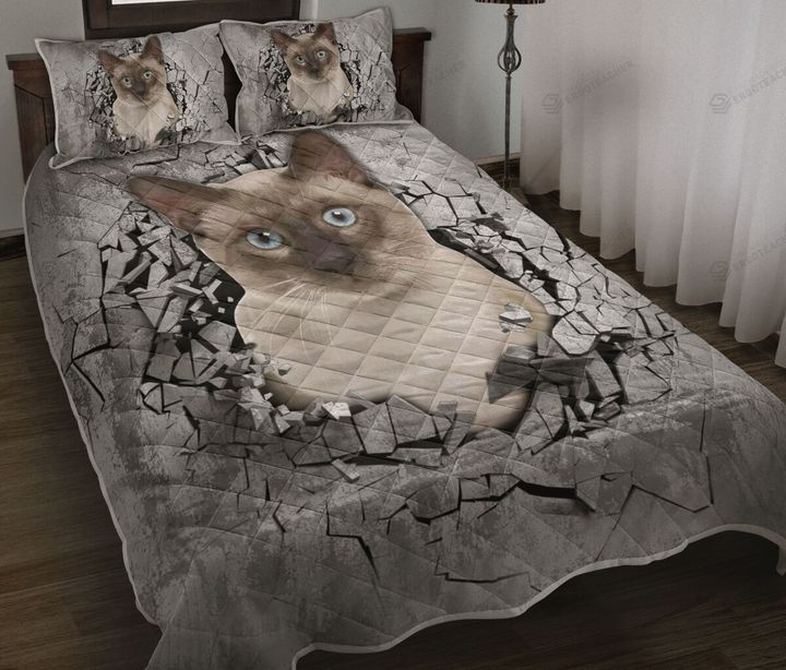 Siamese Cat Break The Wall Quilt Bed Set
