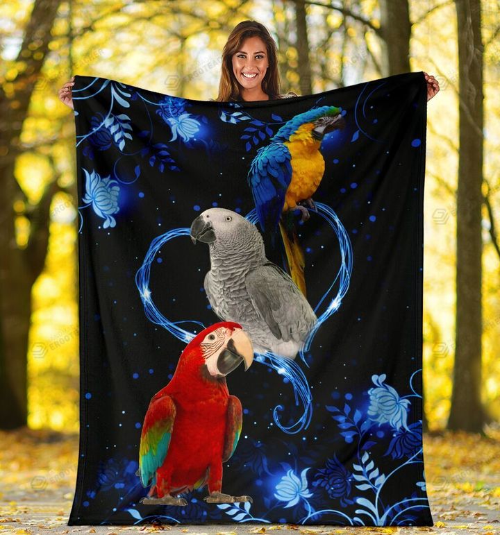 Colored Parrots And Blue Neon Heart Sherpa Fleece Blanket Great Customized Blanket Gifts For Birthday Christmas Thanksgiving
