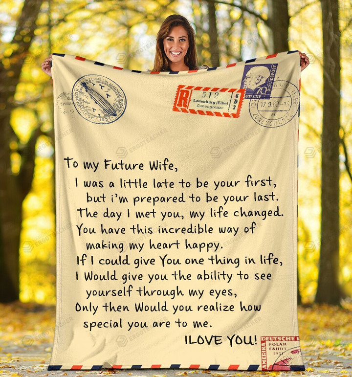 Personalized To My Future Wife I Was A Little Late From Future Husband Airmail Letter With Stamps Sherpa Fleece Blanket Great Customized Blanket Gifts For Birthday Christmas Thanksgiving
