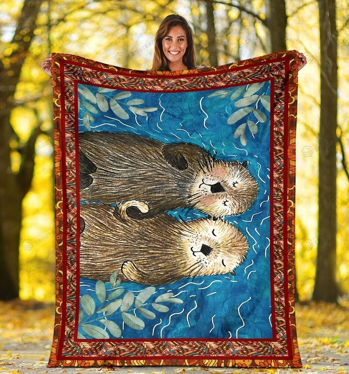 Happy Otter Floating Sherpa Fleece Blanket  Great Customized Blanket Gifts For Birthday Christmas Thanksgiving