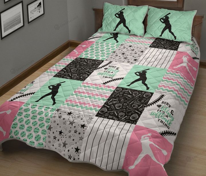 Dirt And Bling Softball Thing Mint Pink Version Quilt Bed Set