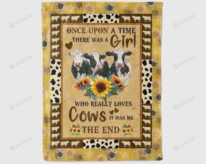 Sunflower Cow Blanket There Was A Girl Who Really Loves Cows Sherpa Fleece Blanket Great Customized Blanket Gifts For Birthday Christmas Thanksgiving Anniversary