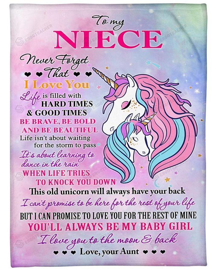 Personalized To My Niece From Aunt Unicorn I LOVE YOU TO THE MOON AND BACK Fleece/Sherpa Blanket Great Customized Gifts For Family Birthday Christmas Thanksgiving Anniversary