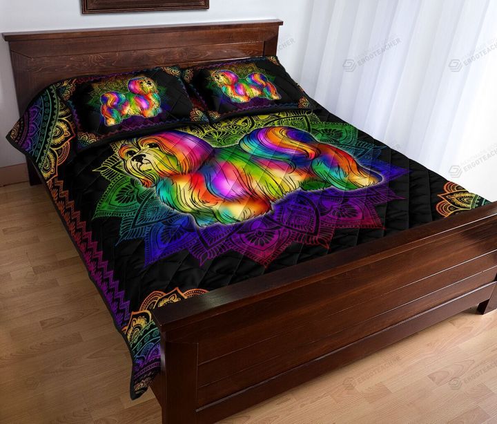 Dog Colorful Mandala Quilt Bed Set