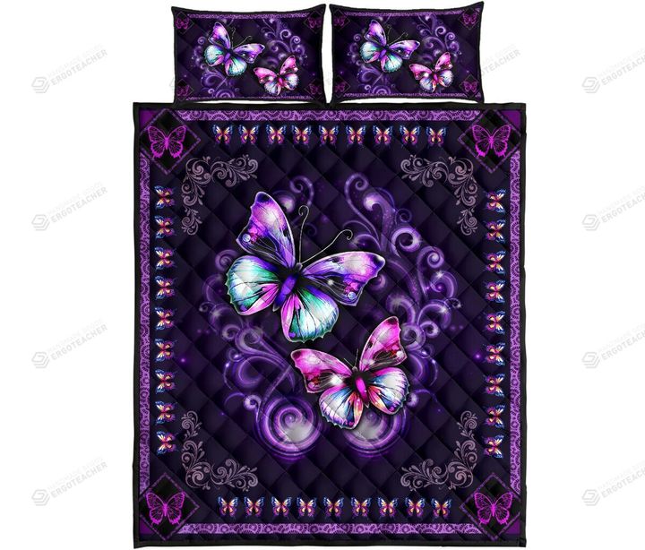 Butterfly Purple Quilt Bed Set