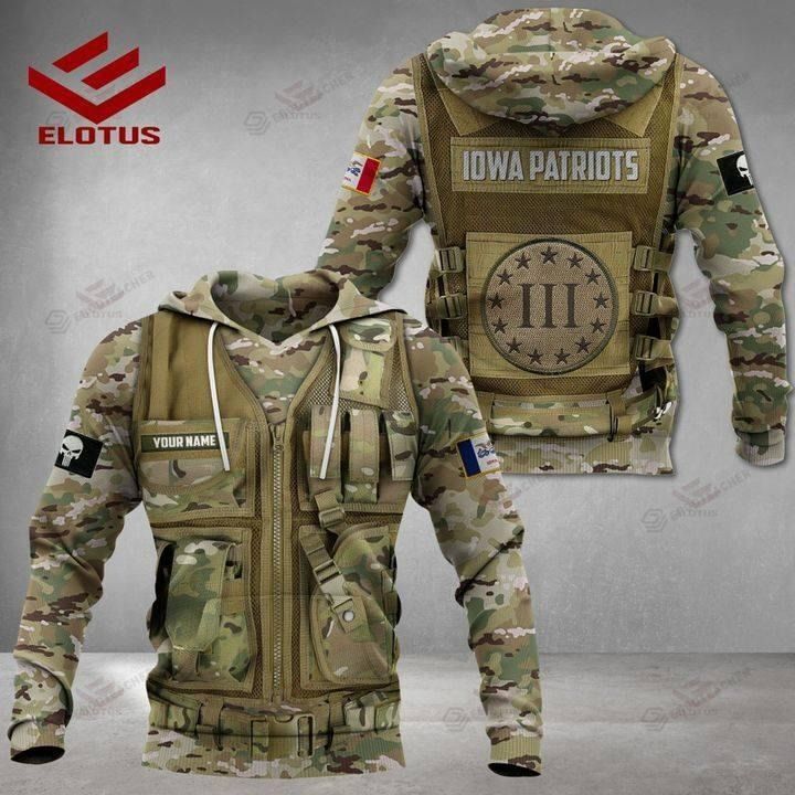 Personalized Custom Name Iowa Patriots Military Camouflage 3d All Over Print Hoodie, Or Zip-up Hoodie