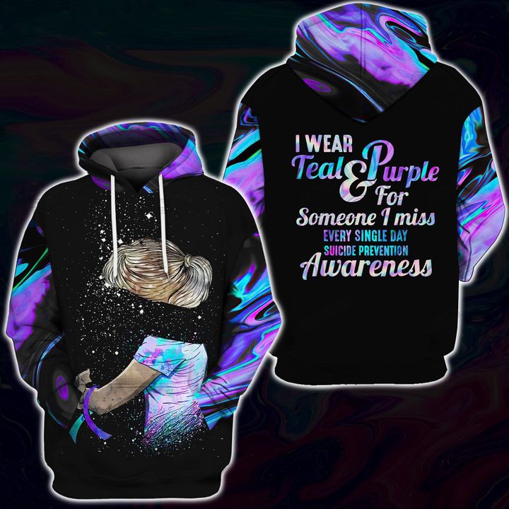 I Wear Teal Purple For Someone Suicide Prevention Awareness 3D All Over Print Hoodie, Or Zip-up Hoodie