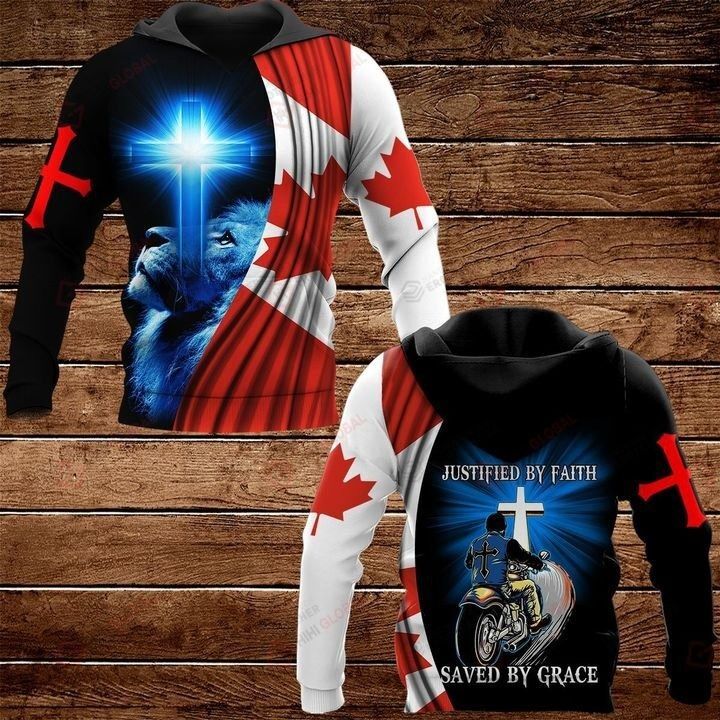 Lion And Cross Justified By Faith Saved By Grace 3D All Over Print Hoodie, Or Zip-up Hoodie