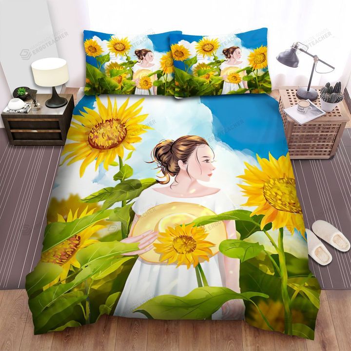 Sunflower Girl In The Sunflower Field Bed Sheets Spread  Duvet Cover Bedding Sets
