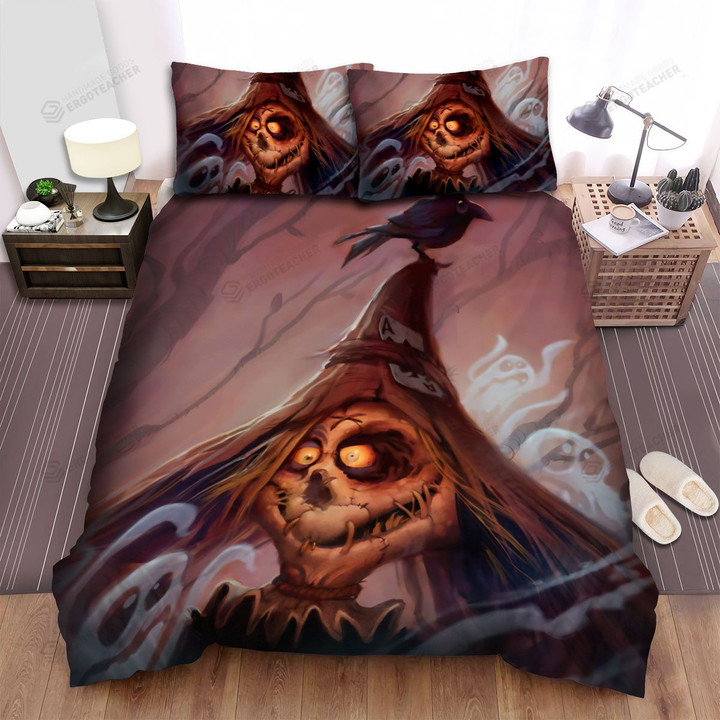 Scarecrow, Halloween, On His Hat Art Bed Sheets Spread Duvet Cover Bedding Sets