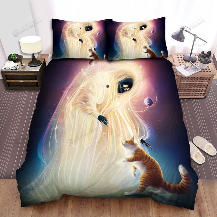 Halloween Universe Ghost And A Cat Bed Sheets Spread Duvet Cover Bedding Sets