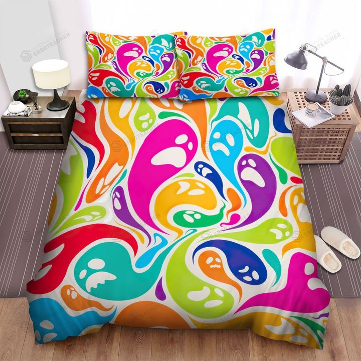 Halloween Colorful Ghosts Bed Sheets Spread Duvet Cover Bedding Sets
