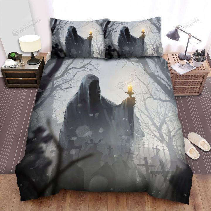 Halloween Faceless Ghost Walking In Graveyard Bed Sheets Spread Duvet Cover Bedding Sets