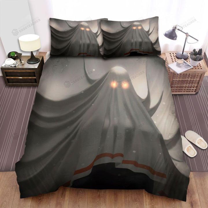 Halloween Ghost Comes Out From The Curtain Bed Sheets Spread Duvet Cover Bedding Sets