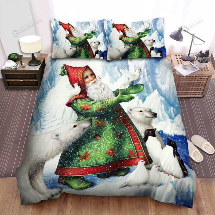 Santa Claus Releasing The Pigeon Bed Sheets Spread Duvet Cover Bedding Sets