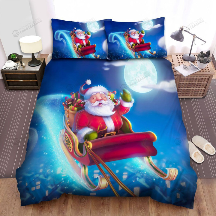 Santa Claus Laughing Loudly In The Sky Bed Sheets Spread Duvet Cover Bedding Sets