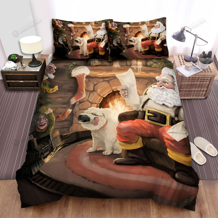 Santa Claus Reading Letters Near Fireside Bed Sheets Spread Duvet Cover Bedding Sets