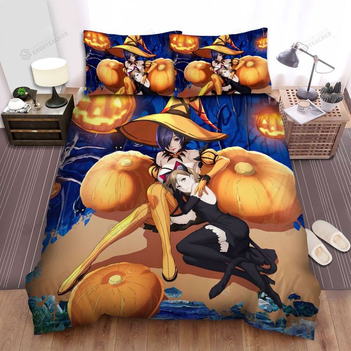 Halloween, Witch, Orange Witch And Pumpkin Art Bed Sheets Spread Duvet Cover Bedding Sets
