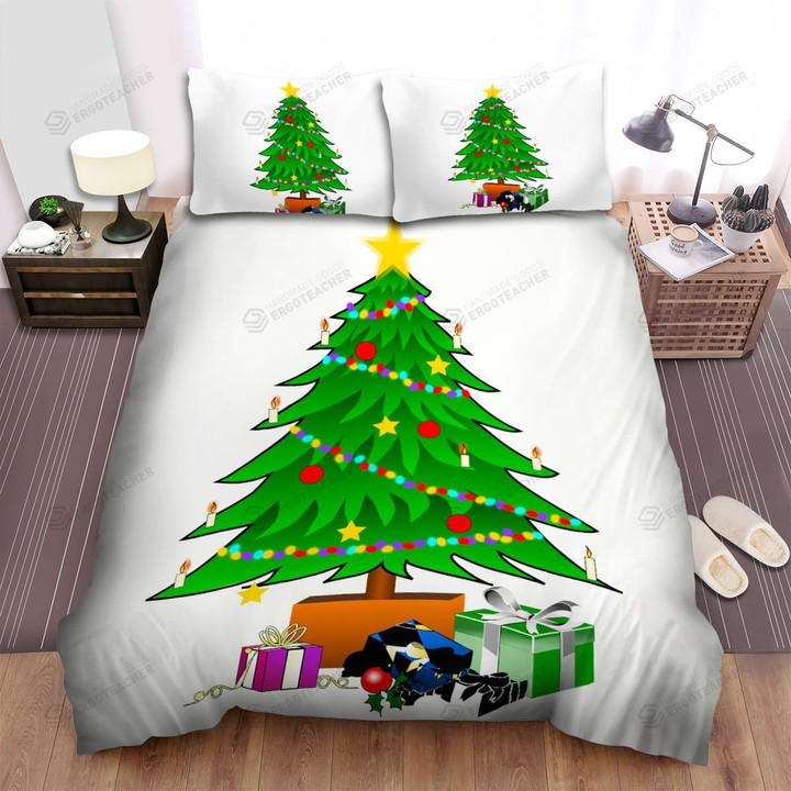 Burning Candle On The Christmas Tree Bed Sheets Spread Duvet Cover Bedding Sets