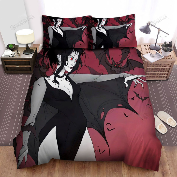 Halloween Cartoon Vampire Girl With The Bats Bed Sheets Spread Duvet Cover Bedding Sets
