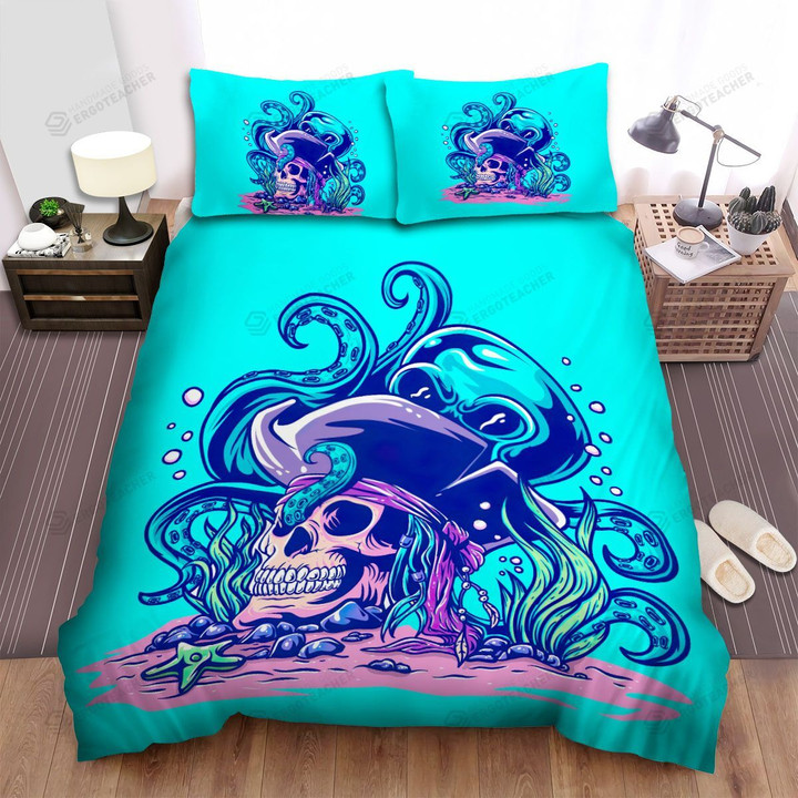 Halloween Skull & Blue Octopus Underwater Bed Sheets Spread Duvet Cover Bedding Sets