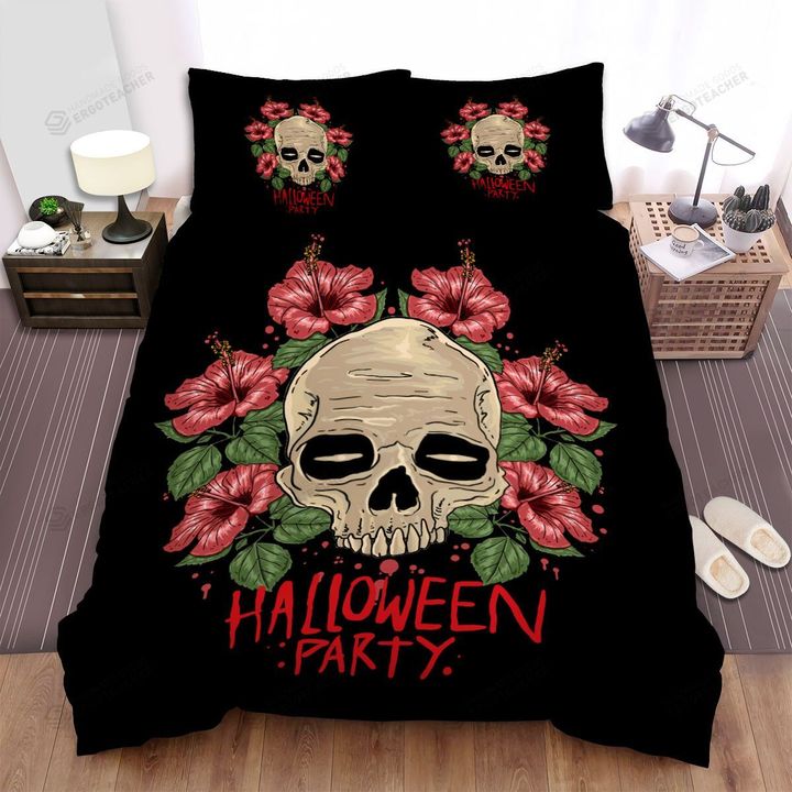 Halloween Party With Skull And Flowers Bed Sheets Spread Duvet Cover Bedding Sets
