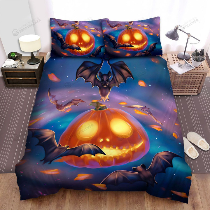 Halloween, Bat, All Around The Pumpkin Art Bed Sheets Spread Duvet Cover Bedding Sets