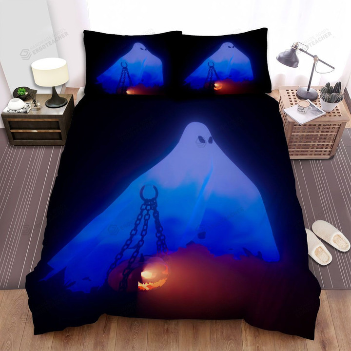 Halloween Ghost With Jack O Lantern Digital Illustration Bed Sheets Spread Duvet Cover Bedding Sets