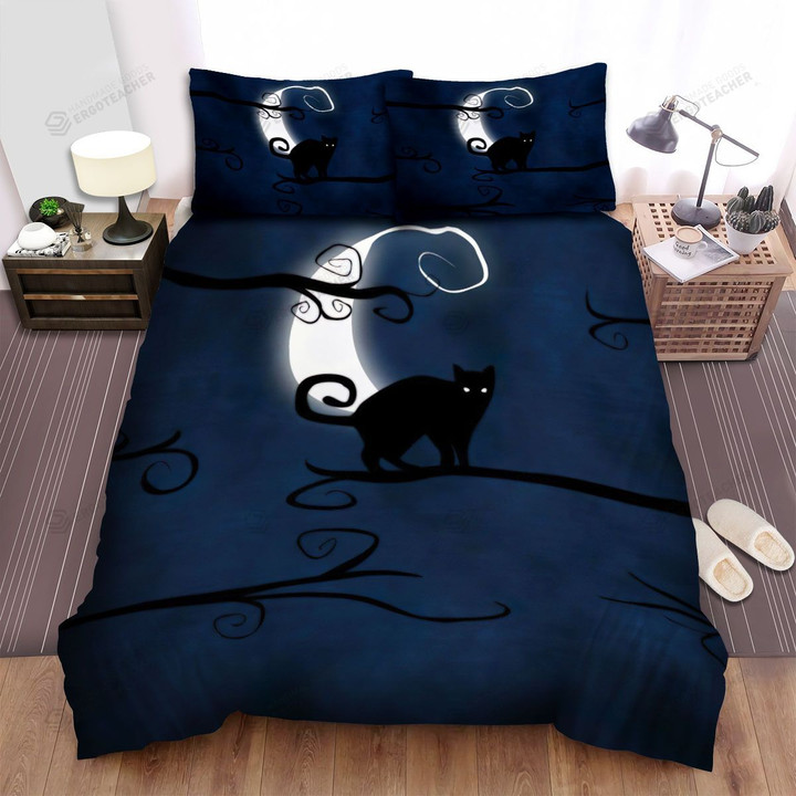 Halloween Cat Silhouette In The Night Bed Sheets Spread Duvet Cover Bedding Sets