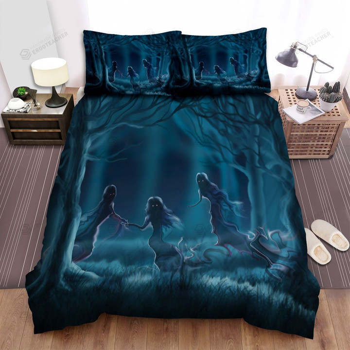 Halloween Scary Ghost Ladies In Dark Forest Bed Sheets Spread Duvet Cover Bedding Sets