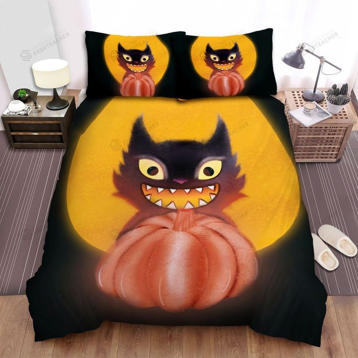 Halloween Black Cat Happy With Halloween Bed Sheets Spread Duvet Cover Bedding Sets